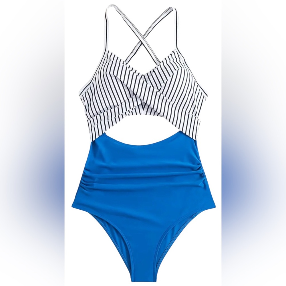 ONE PIECE CUT OUT SWIMSUIT WOMEN’S BATHING SUIT STRIPED ADJUSTABLE
